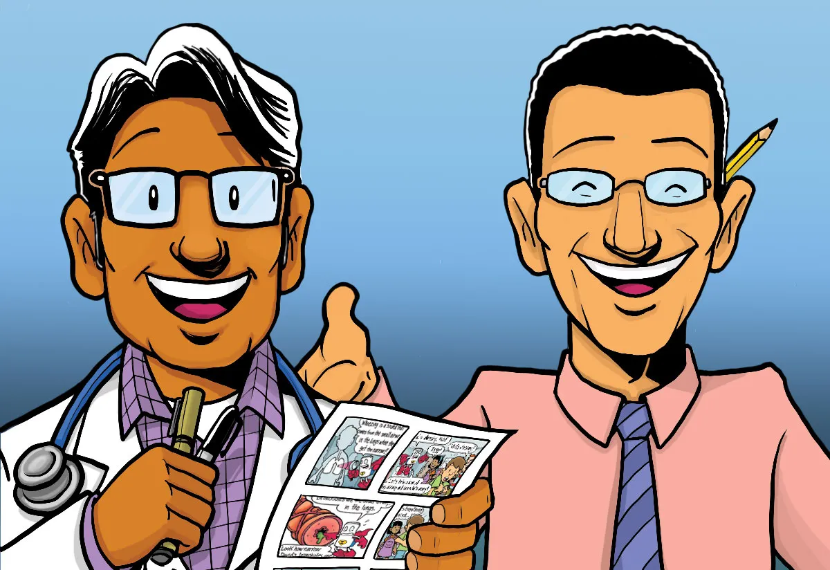 Character drawing of Alex Thomas MD and Gary Ashwal MA